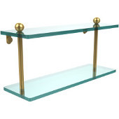  16 Inch Two Tiered Glass Shelf, Unlacquered Brass