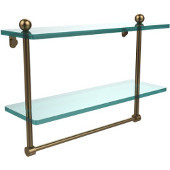  16 Inch Two Tiered Glass Shelf with Integrated Towel Bar, Brushed Bronze