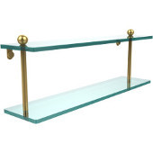  22 Inch Two Tiered Glass Shelf, Unlacquered Brass