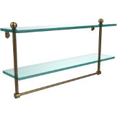  22 Inch Two Tiered Glass Shelf with Integrated Towel Bar, Brushed Bronze