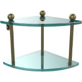  Prestige Regal Collection Double Corner Glass Shelf, Premium Finish, Antique Brass