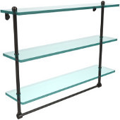  22 Inch Triple Tiered Glass Shelf with Integrated Towel Bar, Oil Rubbed Bronze
