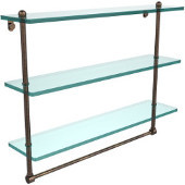  22 Inch Triple Tiered Glass Shelf with Integrated Towel Bar, Venetian Bronze