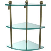  Prestige Regal Collection Triple Corner Glass Shelf, Premium Finish, Antique Brass