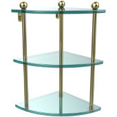  Prestige Regal Collection Triple Corner Glass Shelf, Premium Finish, Satin Brass