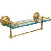  16 Inch Gallery Glass Shelf with Towel Bar, Polished Brass
