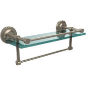  16 Inch Gallery Glass Shelf with Towel Bar, Antique Pewter