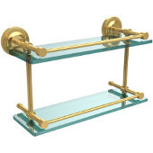  Prestige Regal 16 Inch Double Glass Shelf with Gallery Rail, Polished Brass