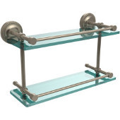  Prestige Regal 16 Inch Double Glass Shelf with Gallery Rail, Antique Pewter