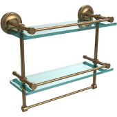  16 Inch Gallery Double Glass Shelf with Towel Bar, Brushed Bronze