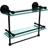  16 Inch Gallery Double Glass Shelf with Towel Bar, Matte Black