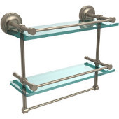  16 Inch Gallery Double Glass Shelf with Towel Bar, Antique Pewter