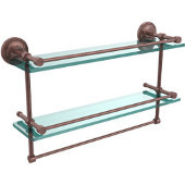  22 Inch Gallery Double Glass Shelf with Towel Bar, Antique Copper