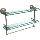  22 Inch Gallery Double Glass Shelf with Towel Bar, Antique Pewter
