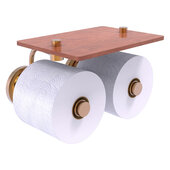  Que New Collection 2-Roll Toilet Paper Holder with Wood Shelf in Brushed Bronze, 8-1/2'' W x 7-3/8'' D x 5-3/8'' H