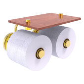  Que New Collection 2-Roll Toilet Paper Holder with Wood Shelf in Polished Brass, 8-1/2'' W x 7-3/8'' D x 5-3/8'' H