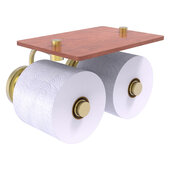  Que New Collection 2-Roll Toilet Paper Holder with Wood Shelf in Satin Brass, 8-1/2'' W x 7-3/8'' D x 5-3/8'' H