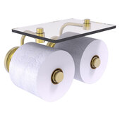  Que New Collection 2-Roll Toilet Paper Holder with Glass Shelf in Satin Brass, 8-1/2'' W x 7-3/8'' D x 5-3/8'' H