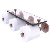  Que New Collection Horizontal Reserve 3-Roll Toilet Paper Holder with Glass Shelf in Antique Copper, 16-5/8'' W x 8-1/8'' D x 4-11/16'' H