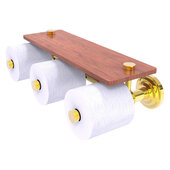  Que New Collection Horizontal Reserve 3-Roll Toilet Paper Holder with Wood Shelf in Polished Brass, 16-5/8'' W x 8-1/8'' D x 4-11/16'' H