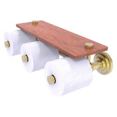  Que New Collection Horizontal Reserve 3-Roll Toilet Paper Holder with Wood Shelf in Satin Brass, 16-5/8'' W x 8-1/8'' D x 4-11/16'' H