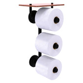  Que New Collection 3-Roll Toilet Paper Holder with Wood Shelf in Matte Black, 8-13/16'' W x 7-13/16'' D x 16'' H