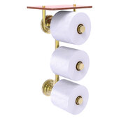  Que New Collection 3-Roll Toilet Paper Holder with Wood Shelf in Unlacquered Brass, 8-13/16'' W x 7-13/16'' D x 16'' H