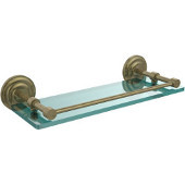  Que New 16 Inch Tempered Glass Shelf with Gallery Rail, Antique Brass