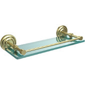  Que New 16 Inch Tempered Glass Shelf with Gallery Rail, Satin Brass