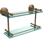  Que New 16 Inch Double Glass Shelf with Gallery Rail, Brushed Bronze