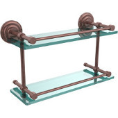  Que New 16 Inch Double Glass Shelf with Gallery Rail, Antique Copper