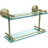  Que New 16 Inch Double Glass Shelf with Gallery Rail, Satin Brass