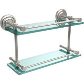  Que New 16 Inch Double Glass Shelf with Gallery Rail, Satin Nickel