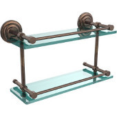  Que New 16 Inch Double Glass Shelf with Gallery Rail, Venetian Bronze