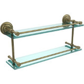  Que New 22 Inch Double Glass Shelf with Gallery Rail, Antique Brass