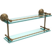  Que New 22 Inch Double Glass Shelf with Gallery Rail, Brushed Bronze