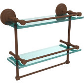  16 Inch Gallery Double Glass Shelf with Towel Bar, Antique Bronze