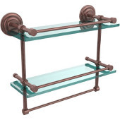 16 Inch Gallery Double Glass Shelf with Towel Bar, Antique Copper
