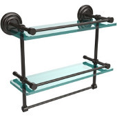  16 Inch Gallery Double Glass Shelf with Towel Bar, Oil Rubbed Bronze