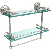  16 Inch Gallery Double Glass Shelf with Towel Bar, Polished Nickel