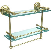  16 Inch Gallery Double Glass Shelf with Towel Bar, Satin Brass