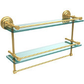  22 Inch Gallery Double Glass Shelf with Towel Bar, Unlacquered Brass