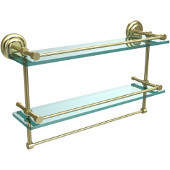  22 Inch Gallery Double Glass Shelf with Towel Bar, Satin Brass