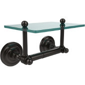  Que New Collection Two Post Toilet Tissue Holder with Glass Shelf, Oil Rubbed Bronze