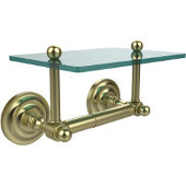  Que New Collection Two Post Toilet Tissue Holder with Glass Shelf, Satin Brass