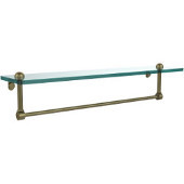  22 Inch Glass Vanity Shelf with Integrated Towel Bar, Antique Brass