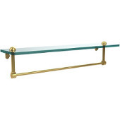  22 Inch Glass Vanity Shelf with Integrated Towel Bar, Unlacquered Brass