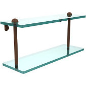  16 Inch Two Tiered Glass Shelf, Antique Bronze