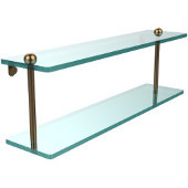 22 Inch Two Tiered Glass Shelf, Brushed Bronze