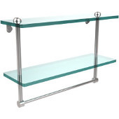  16 Inch Two Tiered Glass Shelf with Integrated Towel Bar, Polished Chrome